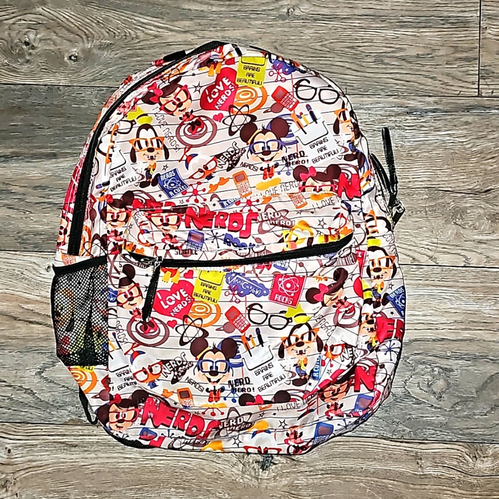 Disney Parks Backpack Nerd print Mickey Mouse & Minnie Donald Duck Goofey 🐶b33